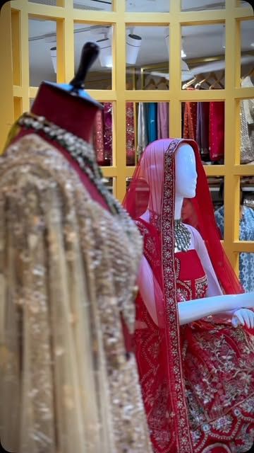 Bridal lehengas on display at Ashirwad Bridal Studio