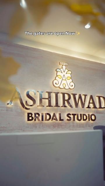 Ashirwad Bridal Studio name board lit at the entrance